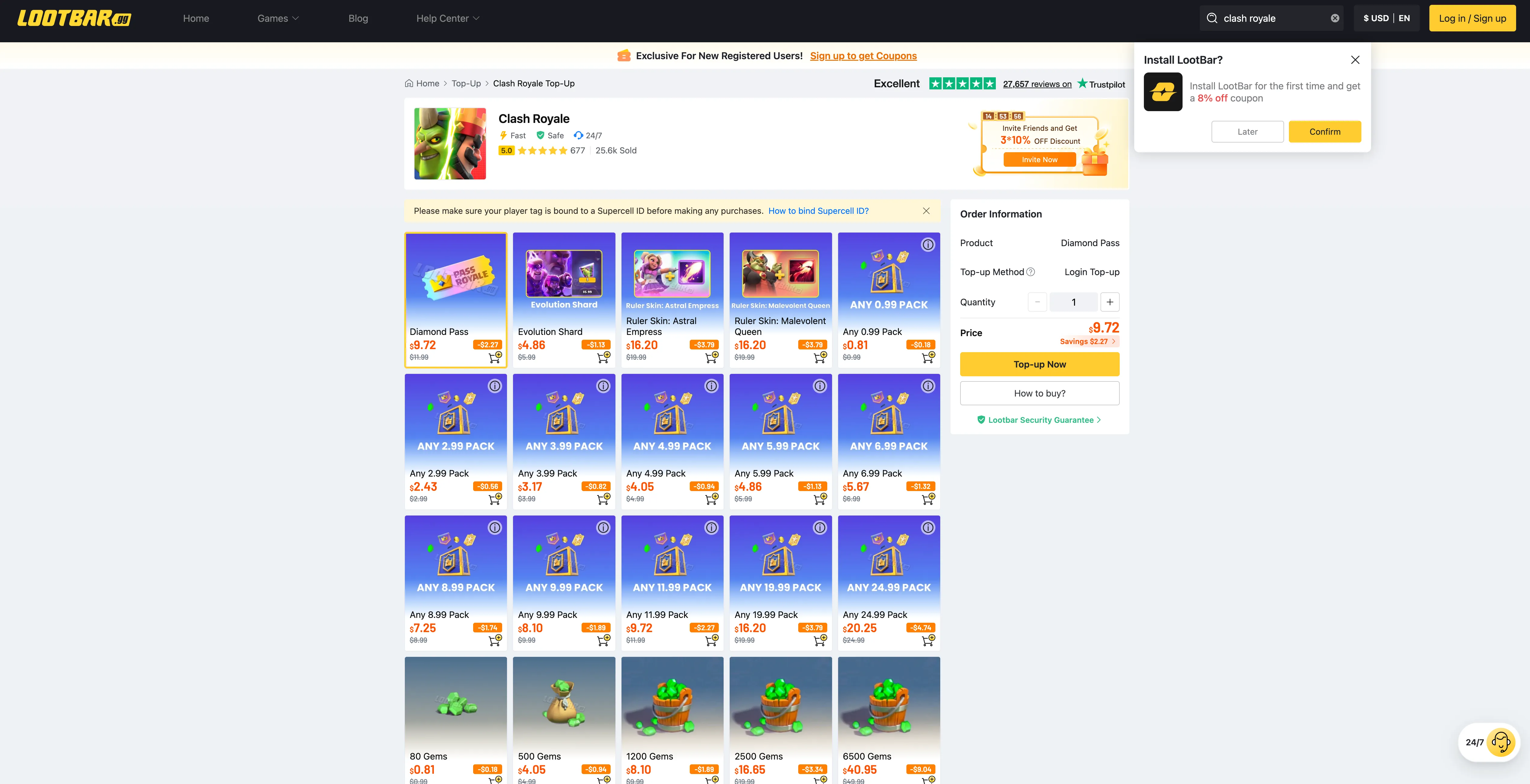 Lootbar clash royale gems
